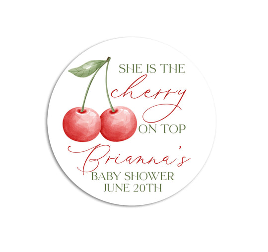 She's The Cherry On Top Baby Shower Stickers, Baby Girl Party Favors , Baby Shower Party Idea, Baby Sprinkle Party, Cherry on Top Theme