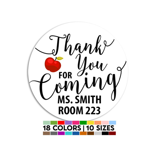 Thank You For Coming Stickers, Personalized Teacher Labels, Apple of my eye, Teacher Retirement Labels, Round Stickers for School Event