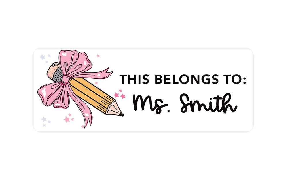 Personalized Teacher Bow & Pencil Book Labels, From the Library Of, Custom Name Stickers for Class Supplies Organization, Teacher Gifts, Classroom Decor
