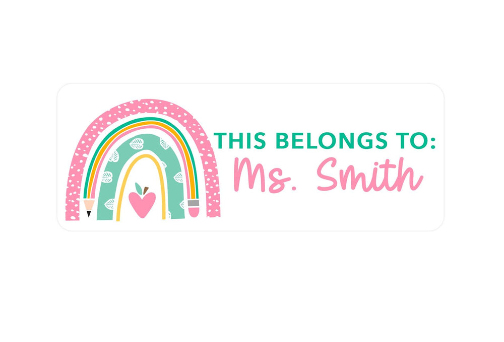 Personalized Teacher Pencil Rainbow Book Labels, From the Library Of, Custom Name Stickers for Class Supplies Organization, Teacher Gifts, Classroom Decor