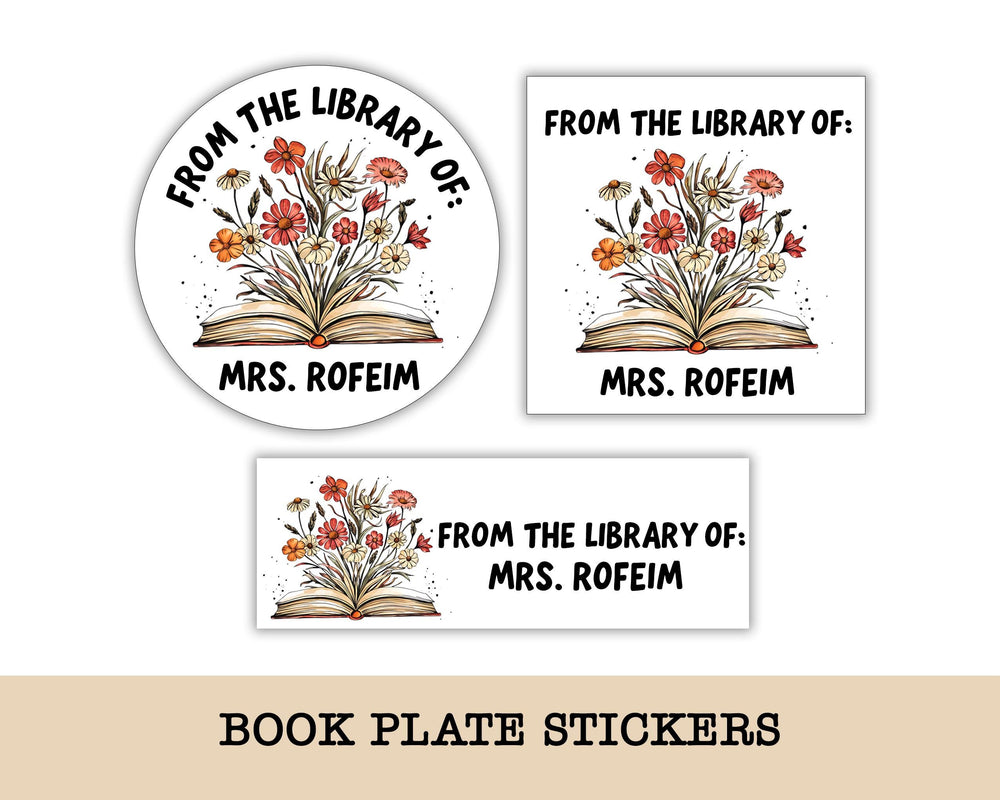 Teacher Flower Labels, Personalized Bookplate Stickers, Personalized Name Labels, From the Library of Book Labels, This Book Belongs to
