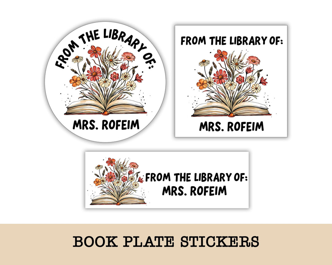 Teacher Flower Labels, Personalized Bookplate Stickers, Personalized Name Labels, From the Library of Book Labels, This Book Belongs to