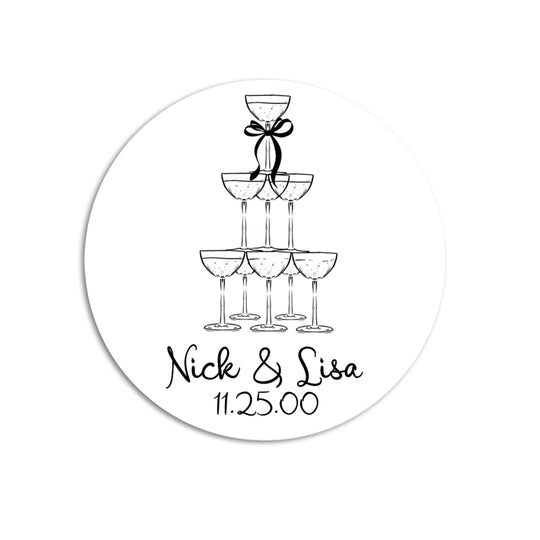 Champagne and Bow Favor Stickers, Champagne Tower Shower Favors,  Personalized Bridal Shower Favors, Engagement Favor, Cheers Wedding Labels