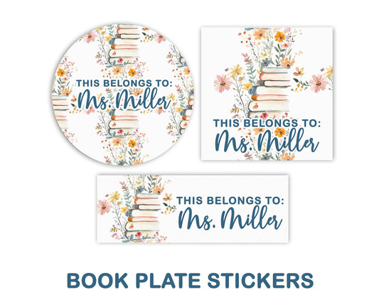 Teacher Stack of Book Labels, Personalized Bookplate Stickers, Personalized Name Labels, From the Library of Book, This Book Belongs to
