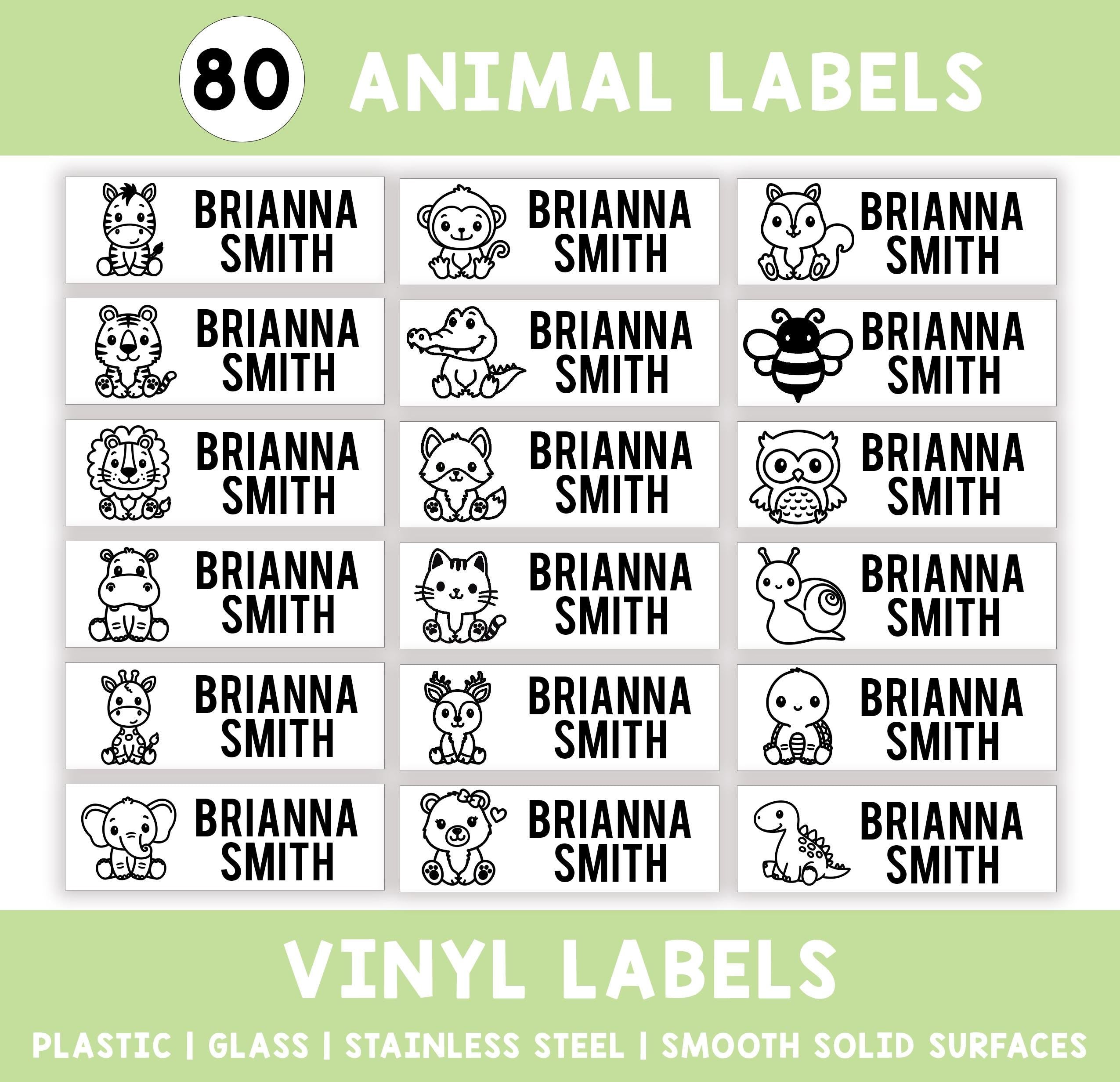 Personalized Animal Name Labels, Waterproof Preschool Stickers, Supplies for Back to School