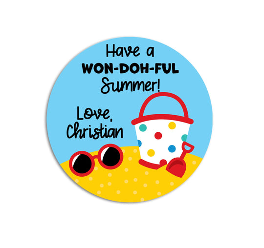 Beach Toys Birthday Party Favor Stickers, Happy Birthday Labels, Summer Beach Party Favor Labels, Personalized Round Stickers