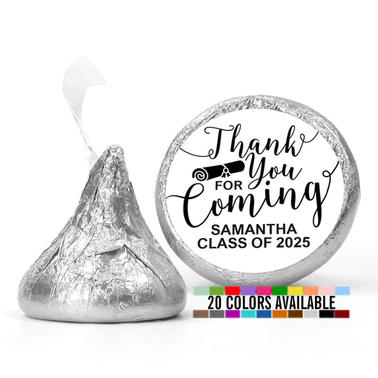 Thank You For Coming - Personalized Round Graduation Party Chocolate Kiss Sticker Labels - Graduation Candy Sticker - 108 Chocolate Labels