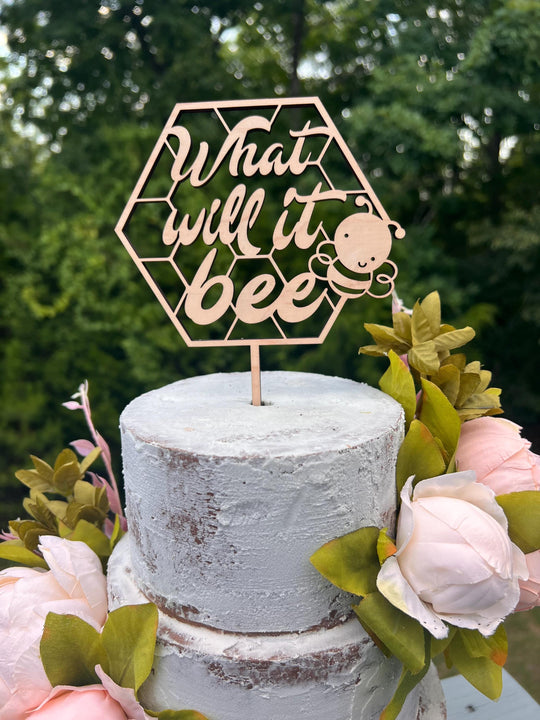 What Will It Bee Baby Shower Cake Topper | Baby Shower Cake Topper for Girl | Baby Shower Cake Topper for Boy | Maple Plywood Topper