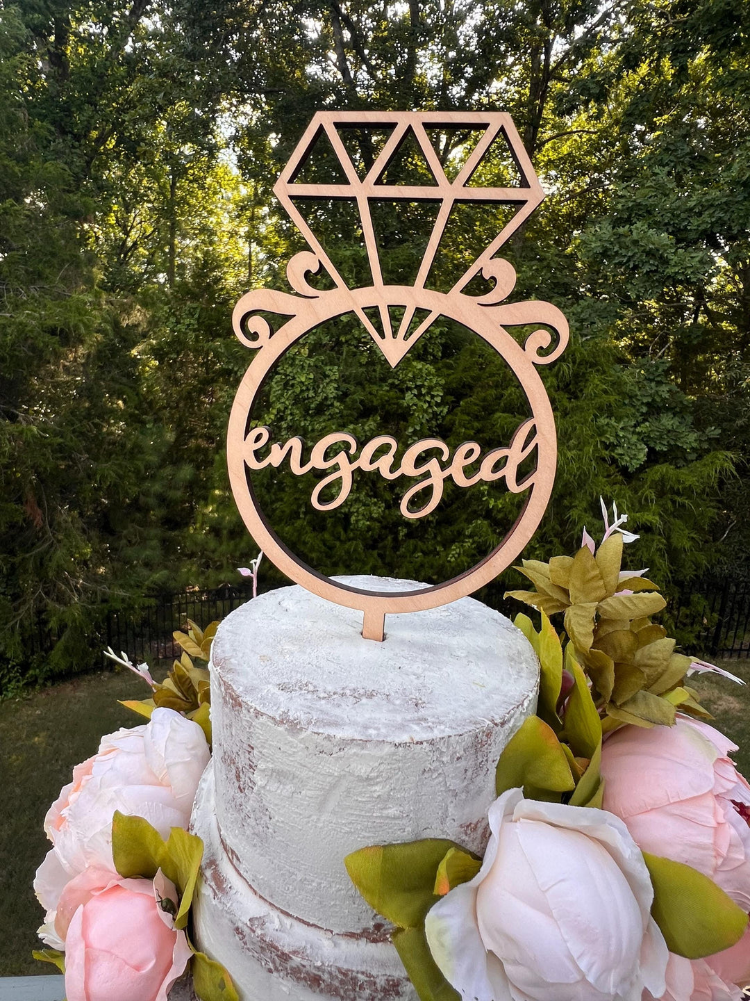 Engagement Ring Cake Toppers | Bridal Shower Cake Decoration | We're Engaged Bridal Shower Cake Topper | Maple Plywood Topper