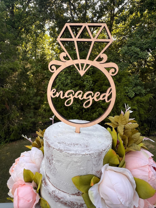 Engagement Ring Cake Toppers | Bridal Shower Cake Decoration | We're Engaged Bridal Shower Cake Topper | Maple Plywood Topper