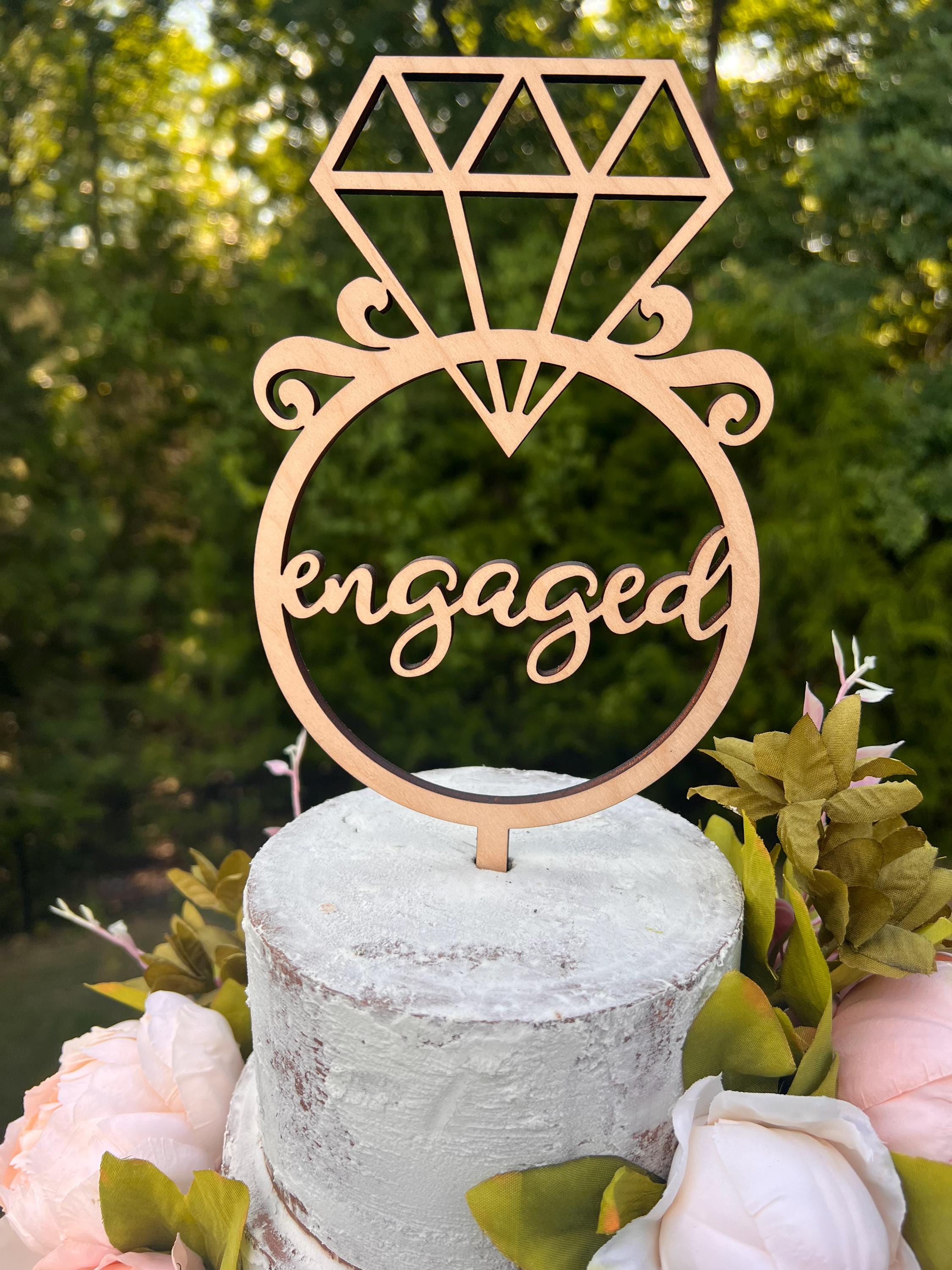 Engagement Ring Cake Toppers | Bridal Shower Cake Decoration | We're Engaged Bridal Shower Cake Topper | Maple Plywood Topper