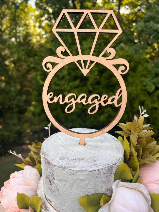 Engagement Ring Cake Toppers | Bridal Shower Cake Decoration | We're Engaged Bridal Shower Cake Topper | Maple Plywood Topper