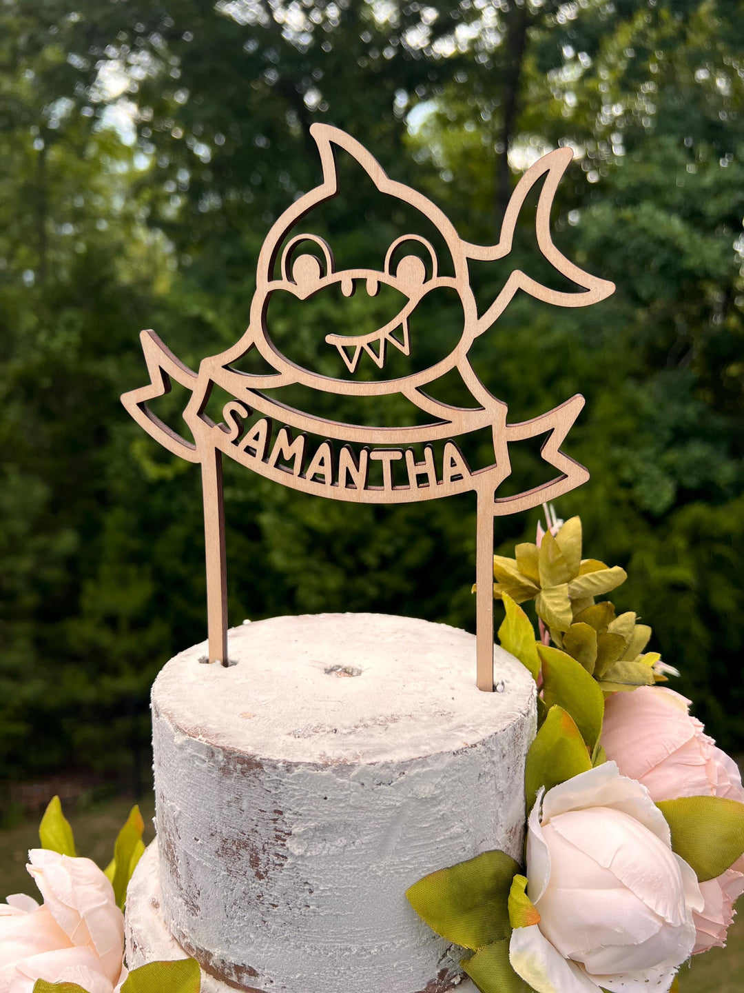 Shark Birthday Party Cake Toppers | Birthday Party Cake Decorations for Girl | Birthday Party Cake Decoration for Boy | Maple Plywood Topper