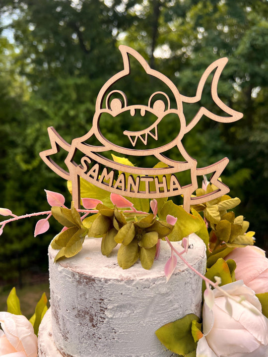 Shark Birthday Party Cake Toppers | Birthday Party Cake Decorations for Girl | Birthday Party Cake Decoration for Boy | Maple Plywood Topper