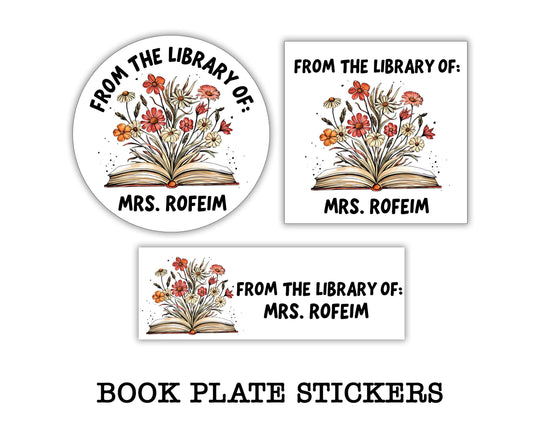 Teacher Flower Labels, Personalized Bookplate Stickers, Personalized Name Labels, From the Library of Book Labels, This Book Belongs to