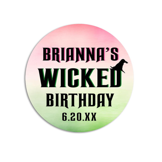 Witch Birthday Favor Stickers, Pink & Green Birthday Labels, Happy First Birthday Favor, Personalized Kids Birthday Stickers