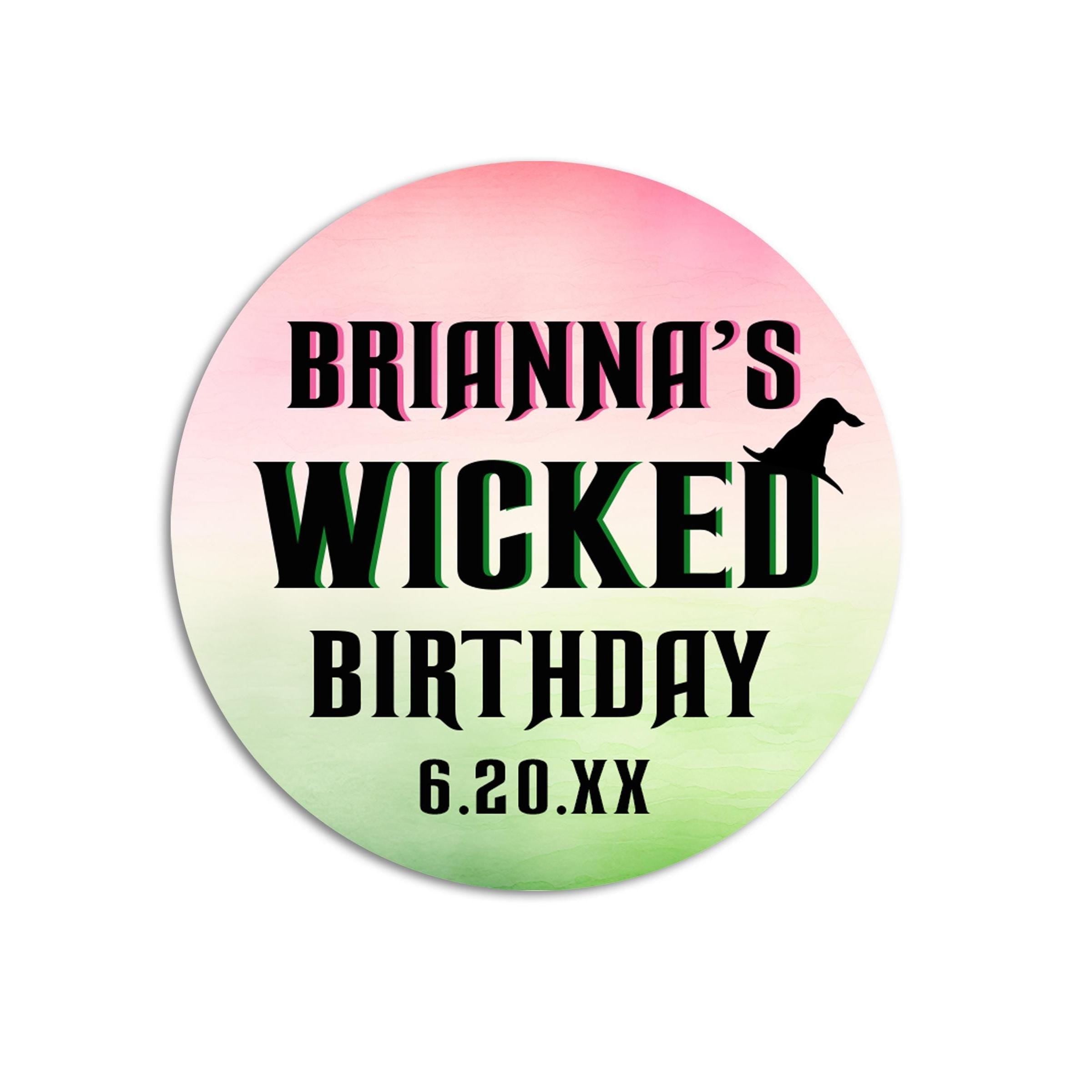 Good Witch Birthday Favor Stickers, Pink & Green Birthday Labels, Personalized Kids Witch Birthday