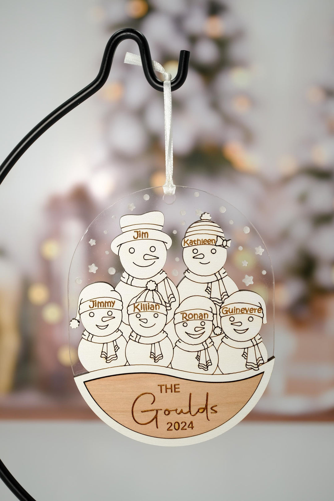 Snowman Family Christmas Ornament, Grandkids Snowman Ornament, Gift for Papa Nana, Family Keepsake, Family Ornament, Snowman Family