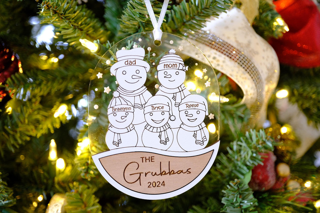 Snowman Family Christmas Ornament, Grandkids Snowman Ornament, Gift for Papa Nana, Family Keepsake, Family Ornament, Snowman Family