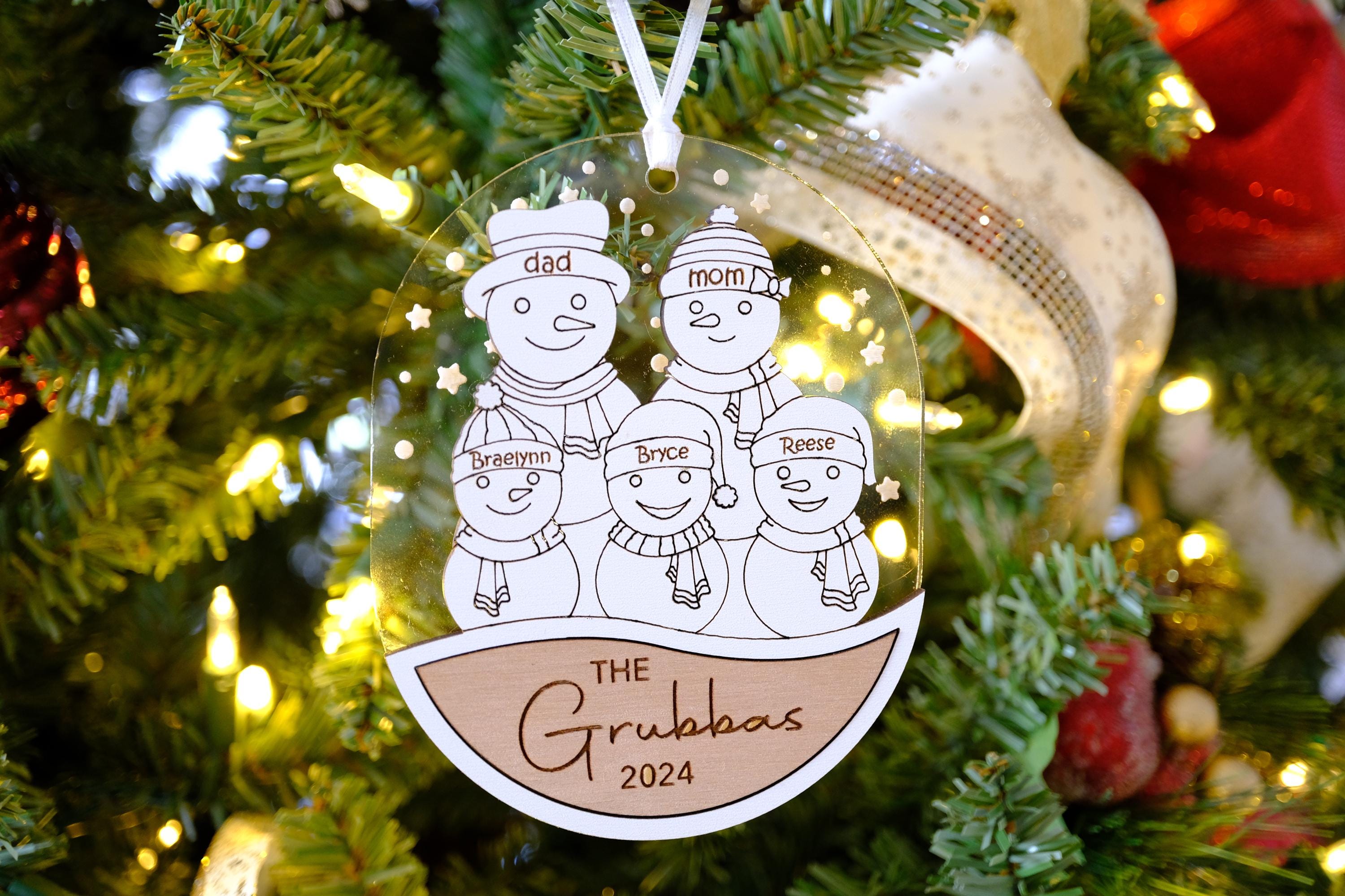 Snowman Family Christmas Ornament, Grandkids Snowman Ornament, Gift for Papa Nana, Family Keepsake, Family Ornament, Snowman Family