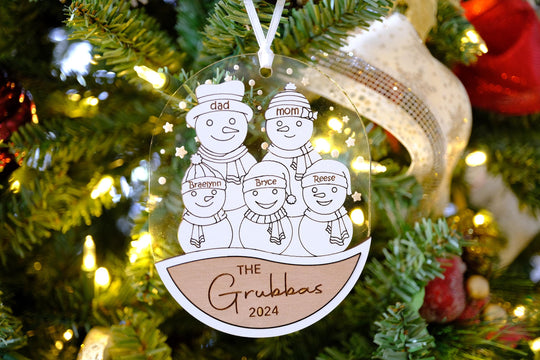 Snowman Family Christmas Ornament, Grandkids Snowman Ornament, Gift for Papa Nana, Family Keepsake, Family Ornament, Snowman Family