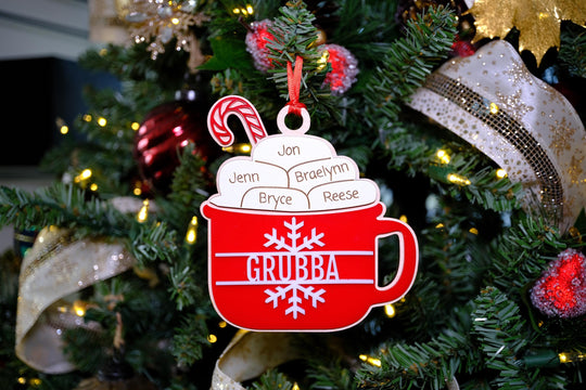 Hot Cocoa Family Christmas Ornament, Grandkids Snowman Ornament, Marshmallow Family Gift, Family Keepsake, Last Name Family Ornament