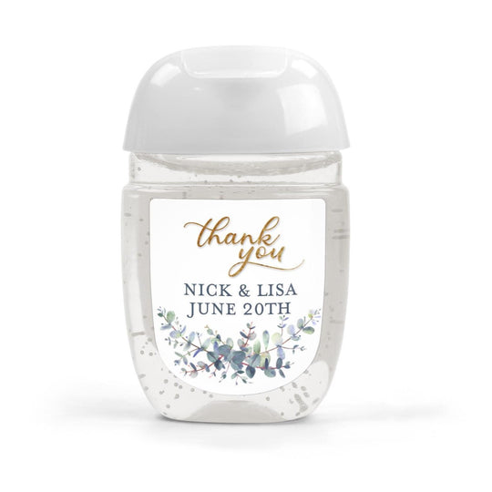 Greenery Sanitizer Thank You Stickers, Personalized Stickers for Favors, Wedding Favor Shower Favor with Eucalyptus, Bridal Shower Labels