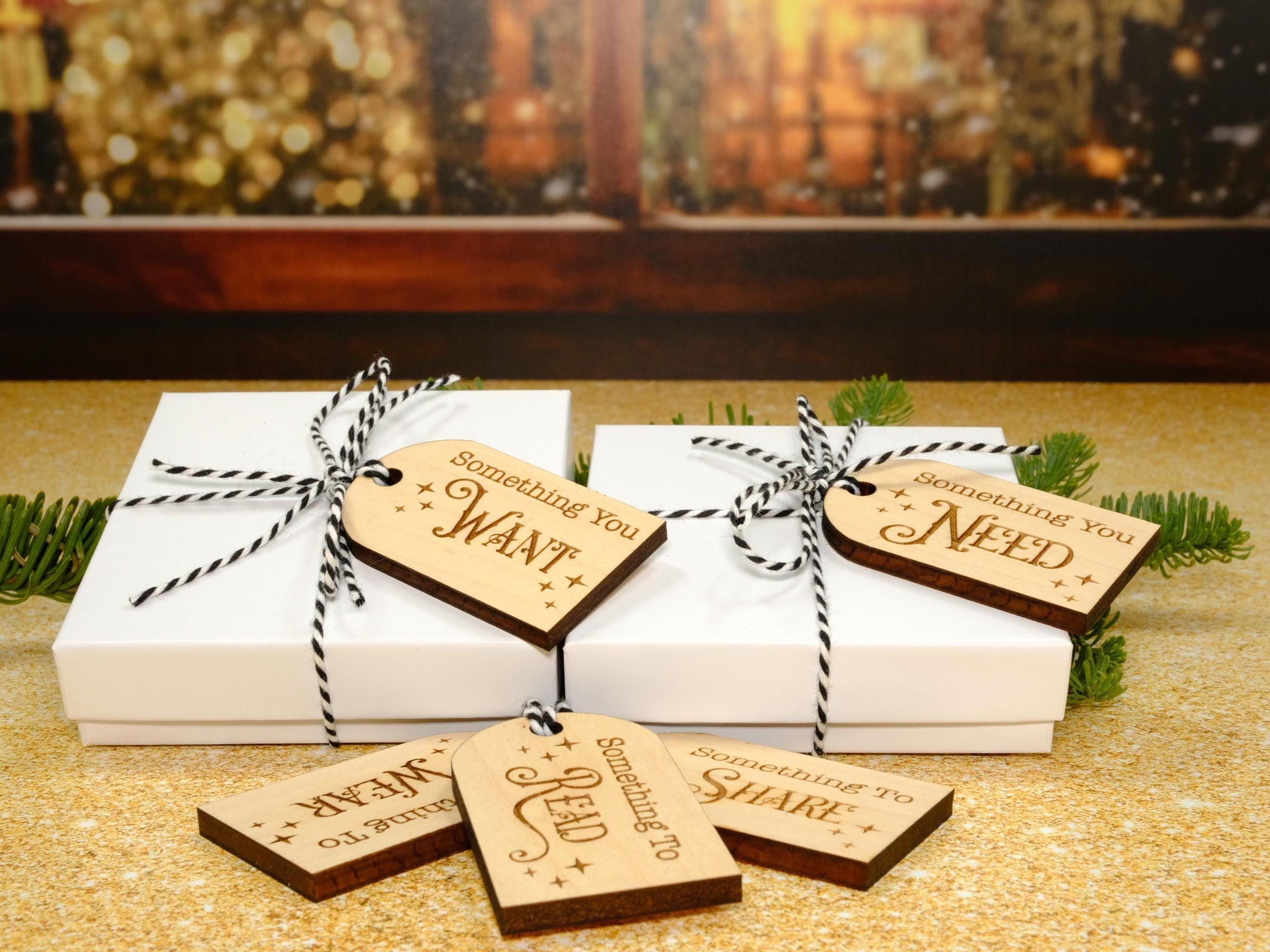 Something You Want Gift Tags, Christmas Gift Tags, Holiday Gift Tags, Want Need Wear Read Share, Stocking Tags, Wooden Present Gift Tags