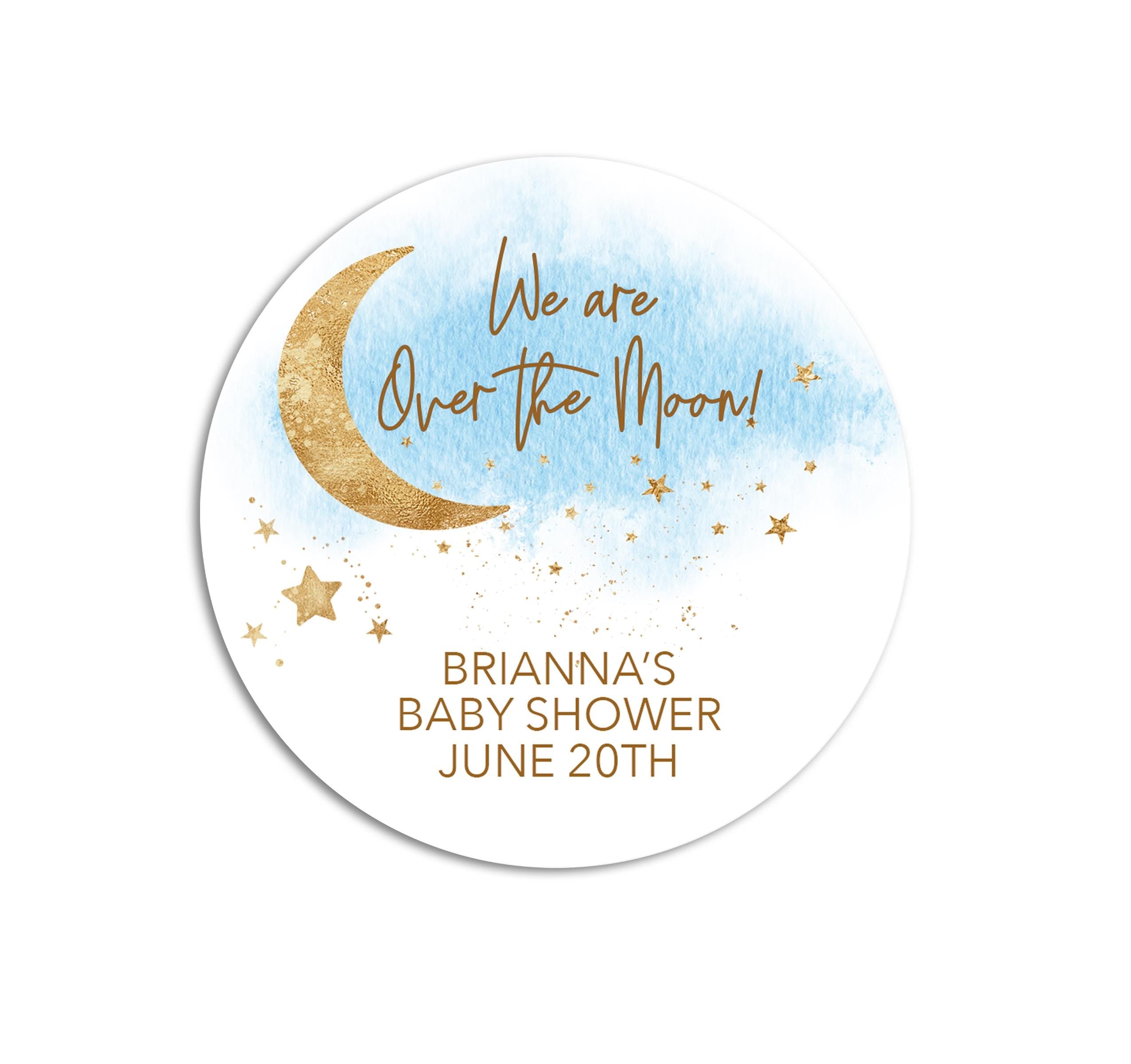 Personalized Over the Moon Baby Shower Favor Stickers, Twinkle Little Star Boy Labels