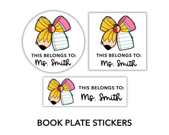 Teacher coquette bow Labels, Personalized Bookplate Stickers, Personalized Name Labels, From the Library of Book, This Book Belongs to