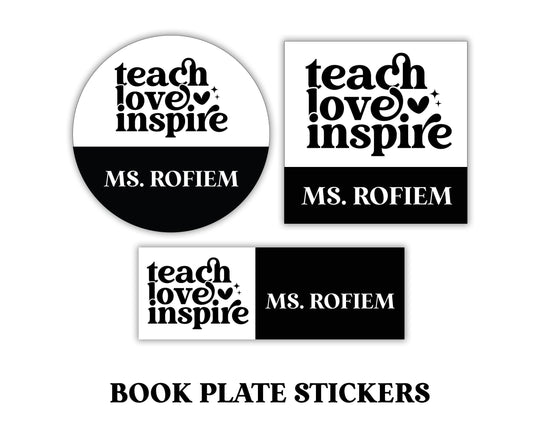 Teach Love Inspire Labels, Personalized Bookplate Stickers, Personalized Name Labels, From the Library of Book, This Book Belongs to