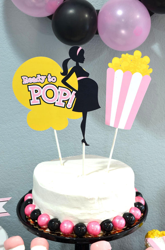 Ready To Pop Pink Baby Shower Party Silhouettes Printed Photo Prop Cut-Out Shapes in Yellow, Black & Pink