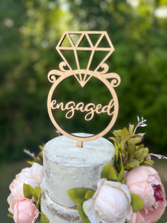 Engagement Ring Cake Toppers | Bridal Shower Cake Decoration | We're Engaged Bridal Shower Cake Topper | Maple Plywood Topper
