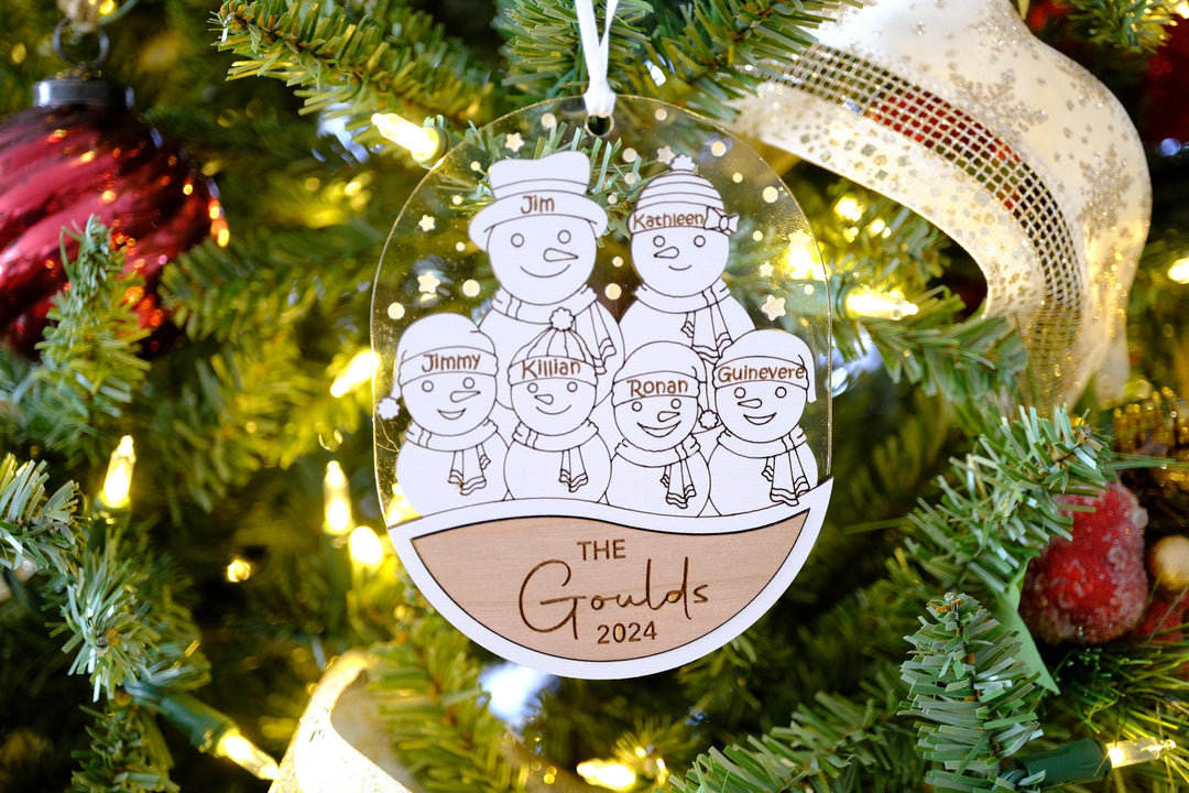 Snowman Family Christmas Ornament, Grandkids Snowman Ornament, Gift for Papa Nana, Family Keepsake, Family Ornament, Snowman Family