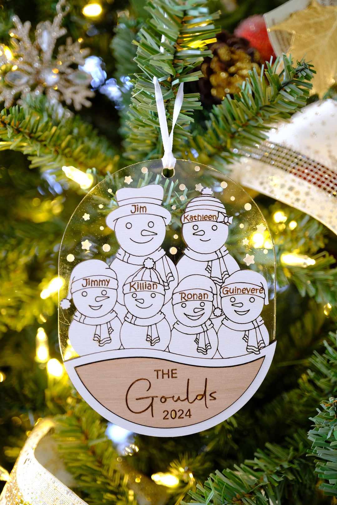 Snowman Family Christmas Ornament, Grandkids Snowman Ornament, Gift for Papa Nana, Family Keepsake, Family Ornament, Snowman Family