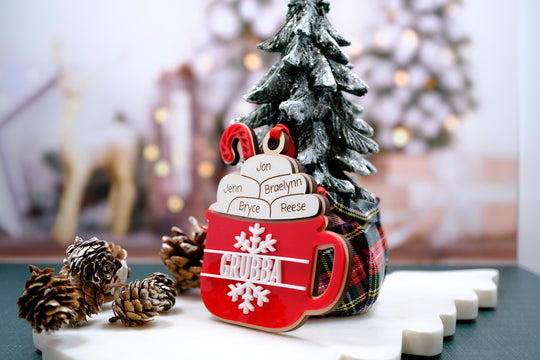 Hot Cocoa Family Christmas Ornament, Grandkids Snowman Ornament, Marshmallow Family Gift, Family Keepsake, Last Name Family Ornament