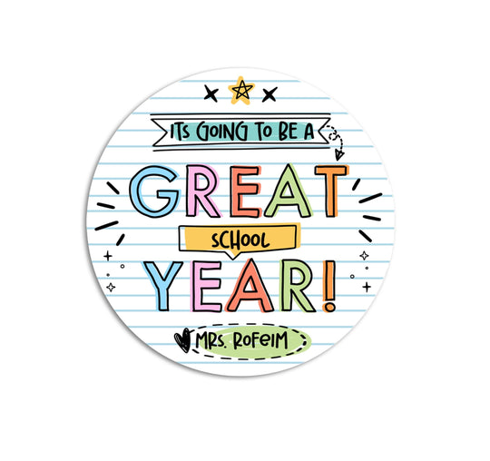 Back to School Stickers, Great School Year from Teacher, Here's to a Bright School Year, First Day of School Labels, Classroom School Favors