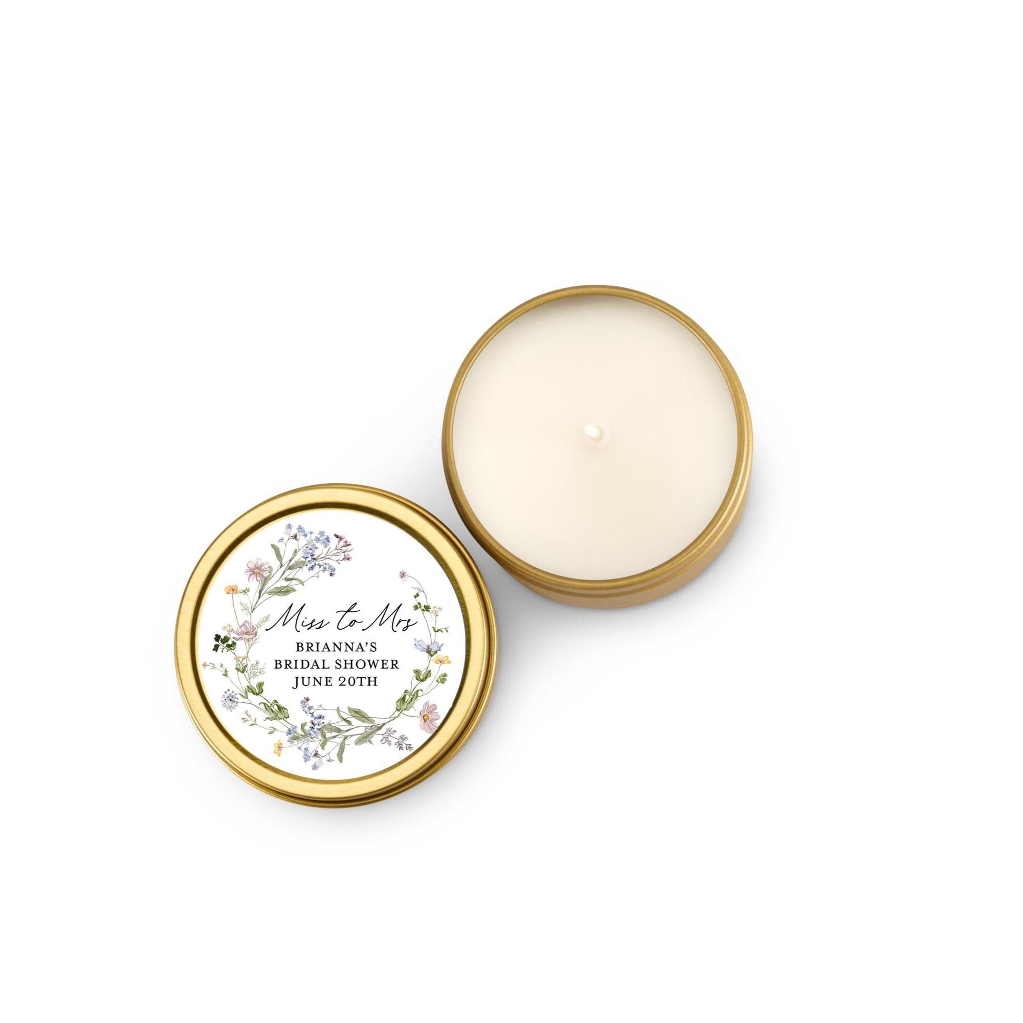 French Floral Wedding Favors, Bulk for Guests, Wildflowers Candle Favors, Set of 10 Candle Tins, Personalized Wedding Gift, 4oz Gold Tin