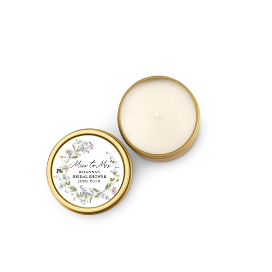 French Floral Wedding Favors, Bulk for Guests, Wildflowers Candle Favors, Set of 10 Candle Tins, Personalized Wedding Gift, 4oz Gold Tin