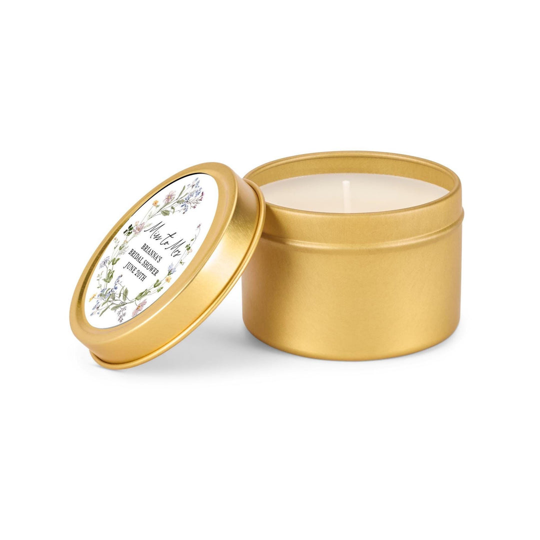 French Floral Wedding Favors, Bulk for Guests, Wildflowers Candle Favors, Set of 10 Candle Tins, Personalized Wedding Gift, 4oz Gold Tin