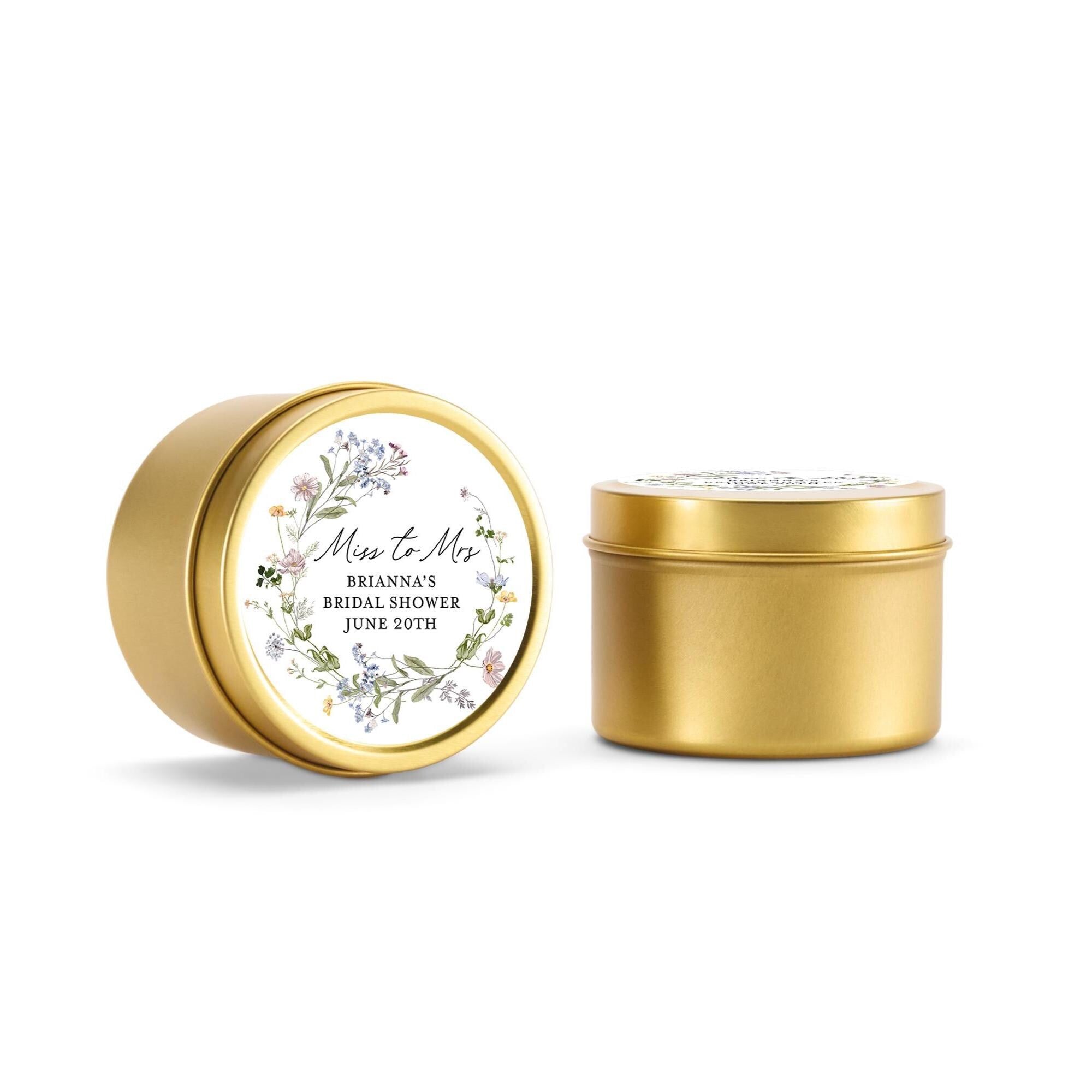 French Floral Wedding Favors, Bulk for Guests, Wildflowers Candle Favors, Set of 10 Candle Tins, Personalized Wedding Gift, 4oz Gold Tin