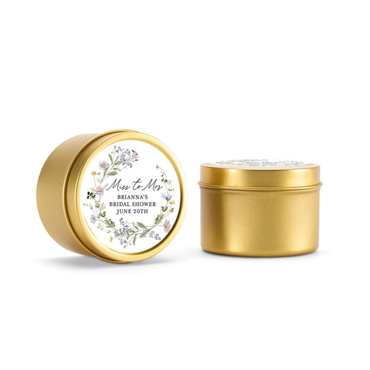 French Floral Wedding Favors, Bulk for Guests, Wildflowers Candle Favors, Set of 10 Candle Tins, Personalized Wedding Gift, 4oz Gold Tin