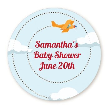 Airplane in the Clouds Baby Shower Stickers, Boy Favor Stickers, Thank You Stickers Baby Shower Favors, Biplane Round Stickers for Favor