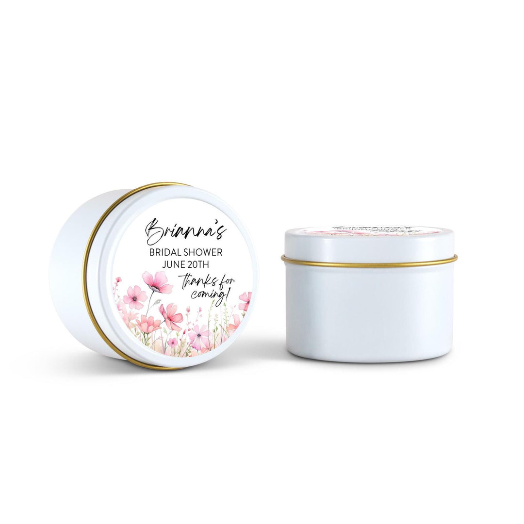 Pink Flowers Wedding Favors, Bulk for Guests, Blush Floral Candle Favors, Set of 10 Candle Tins, Personalized Wedding Gift, 4oz White Tin