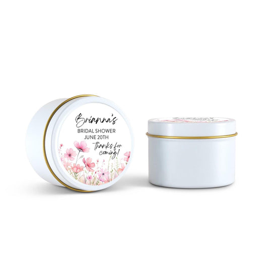 Pink Flowers Wedding Favors, Bulk for Guests, Blush Floral Candle Favors, Set of 10 Candle Tins, Personalized Wedding Gift, 4oz White Tin