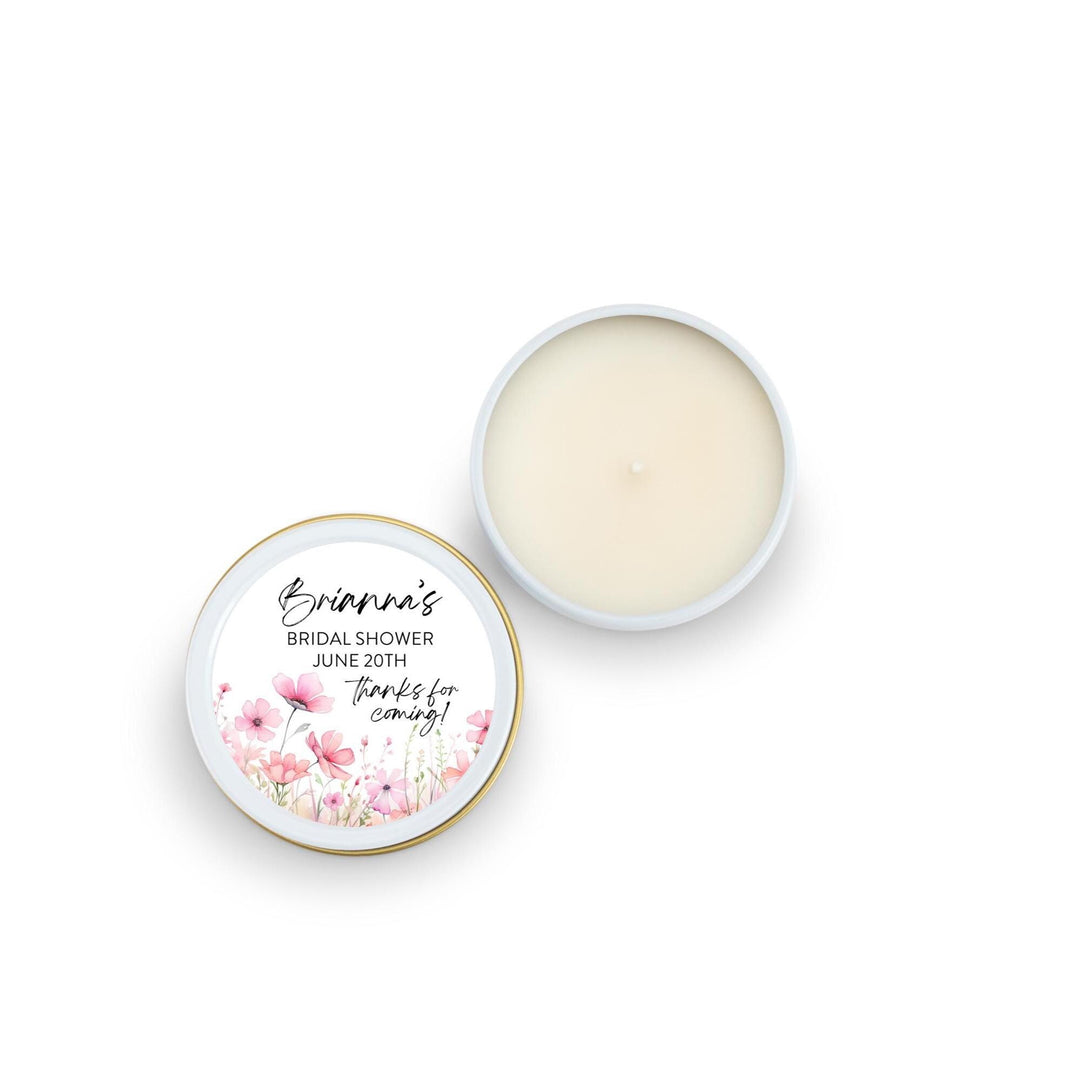 Pink Flowers Wedding Favors, Bulk for Guests, Blush Floral Candle Favors, Set of 10 Candle Tins, Personalized Wedding Gift, 4oz White Tin