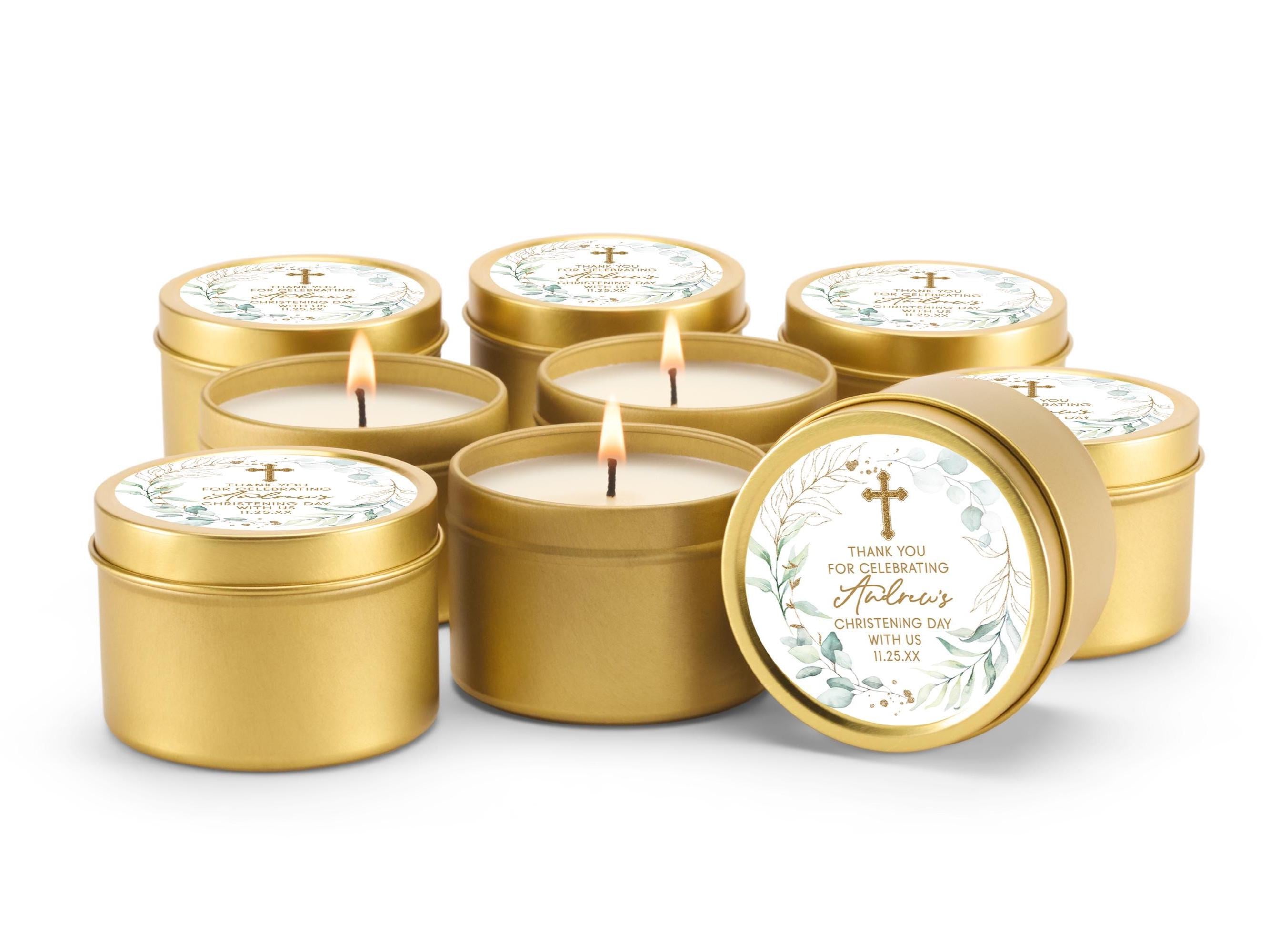 Baptism Cross Candle Favors, Confirmation or Christening Favors, Cross Candle Favors for Guests, Set of 10 4oz Gold Candle Tins