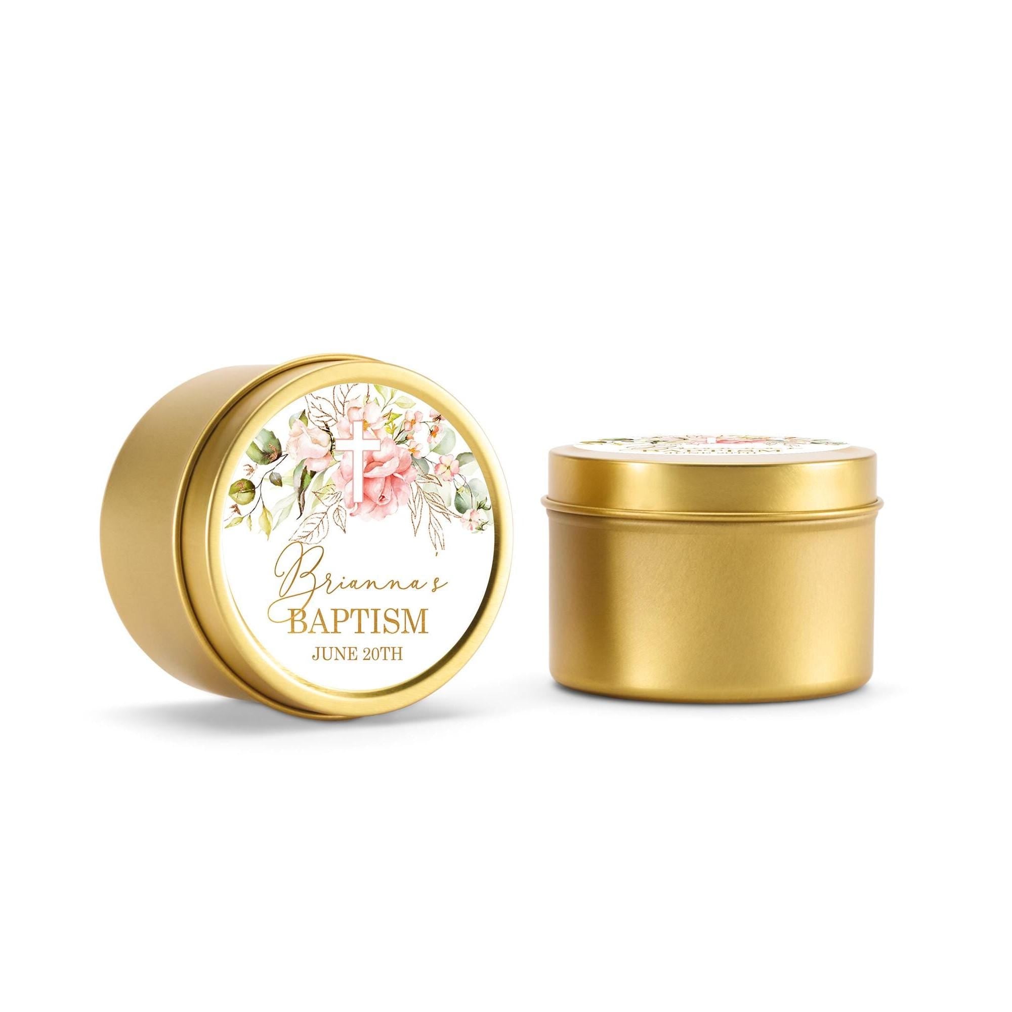 Baptism Cross Candle Favors, Confirmation or Christening Favors, Candle Favors for Guests, Set of 10 4oz Gold Candle Tins