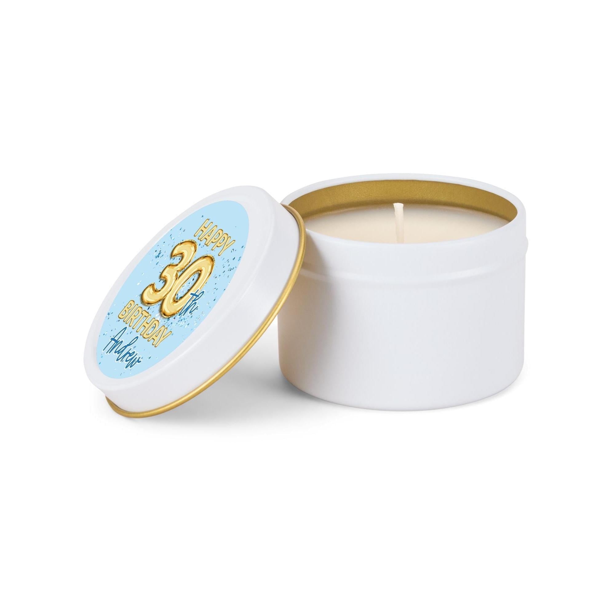 Gold Balloon Birthday Candle Favor, Blue Birthday Gift - 21, 30, 40, 50, Set of 10 4oz White Candle Tins