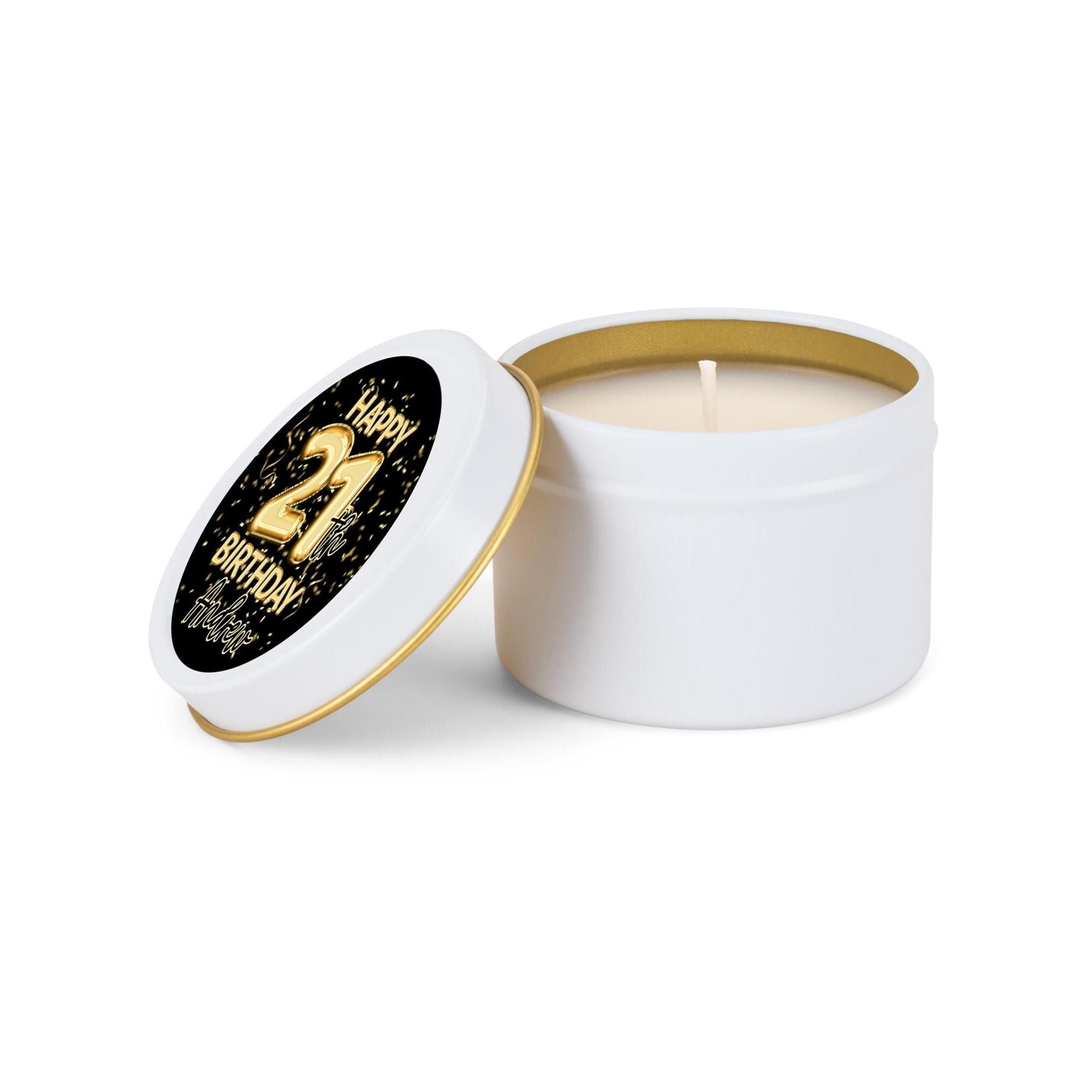 Gold Balloon Birthday Candle Favor, Birthday Gift - 21, 30, 40, 50, Set of 10 4oz White Candle Tins